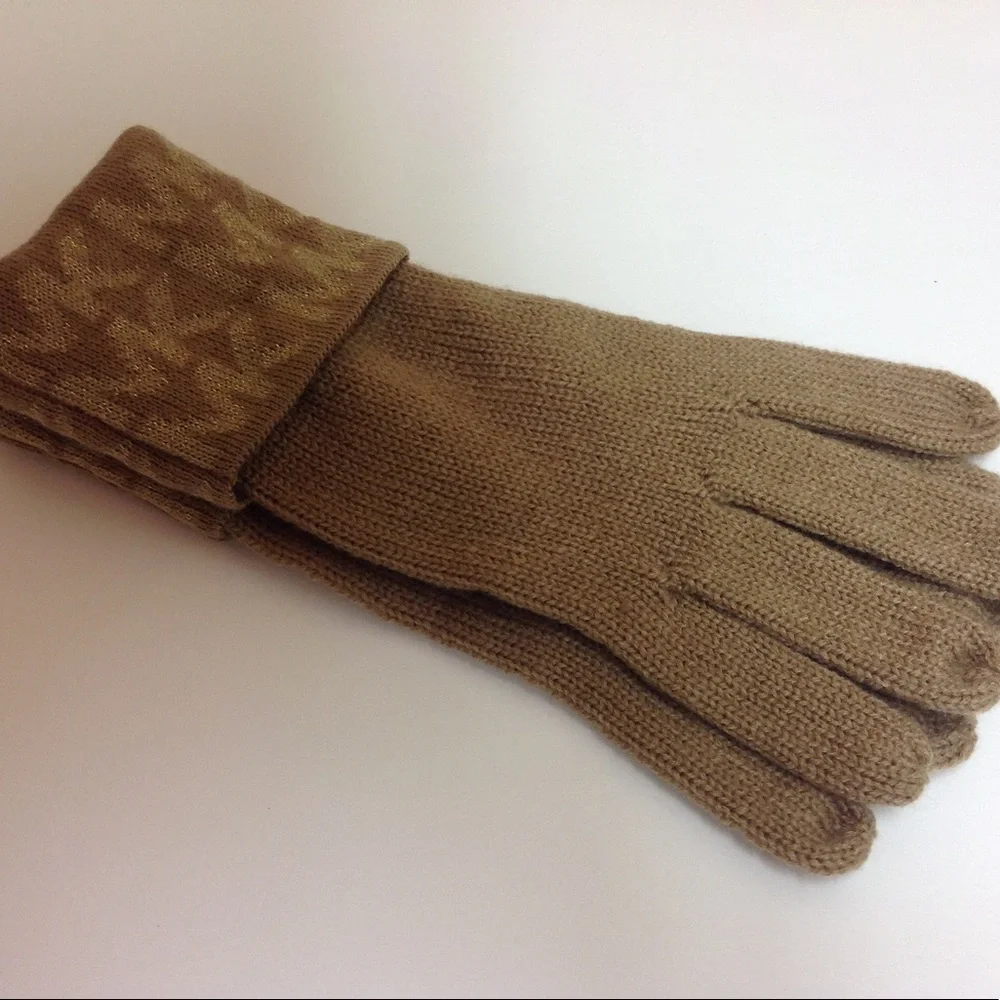 Michael Kors Tan Gloves Beige Gold Initial Gloves